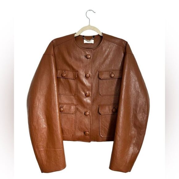 NEW A.L.C Vegan Leather jacket in camel brown - Picture 3 of 7